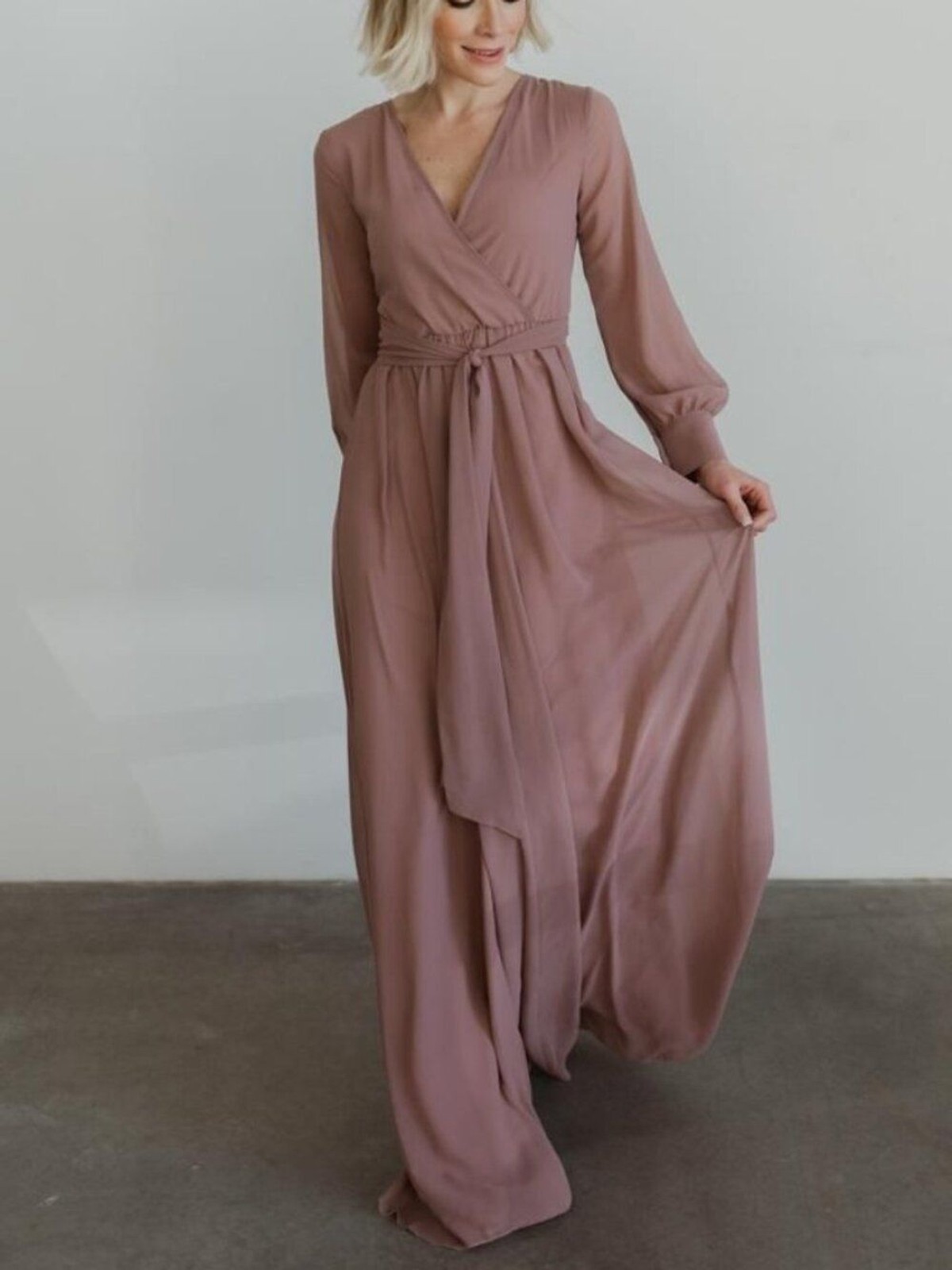 NWT Baltic Born Lydia Deep Mauve Chiffon Maxi Dress XL Long Sleeve