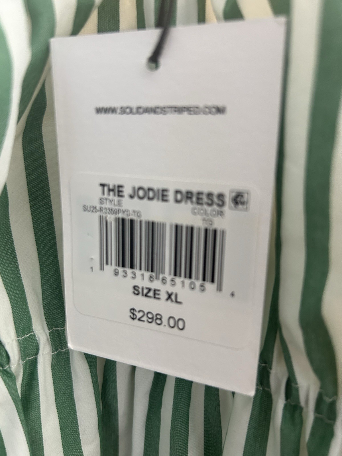 Solid & Striped NWT Maxi Dress XL Bloomingdale’s Green And White Striped