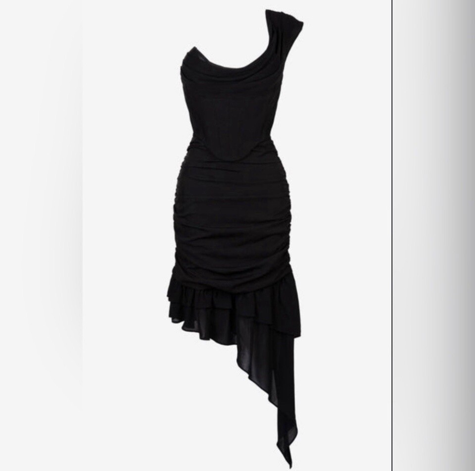 Heiress Beverly Hills Black Corset Draped Mini Dress XS Strapless Cocktail Q18