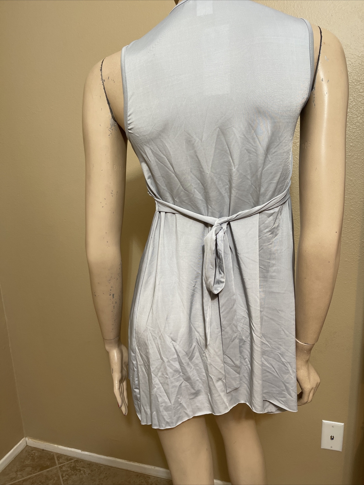 Women’s Blue Grey Polyester Casual Summer Tied Ruffles Mini Size L Blouse Dress