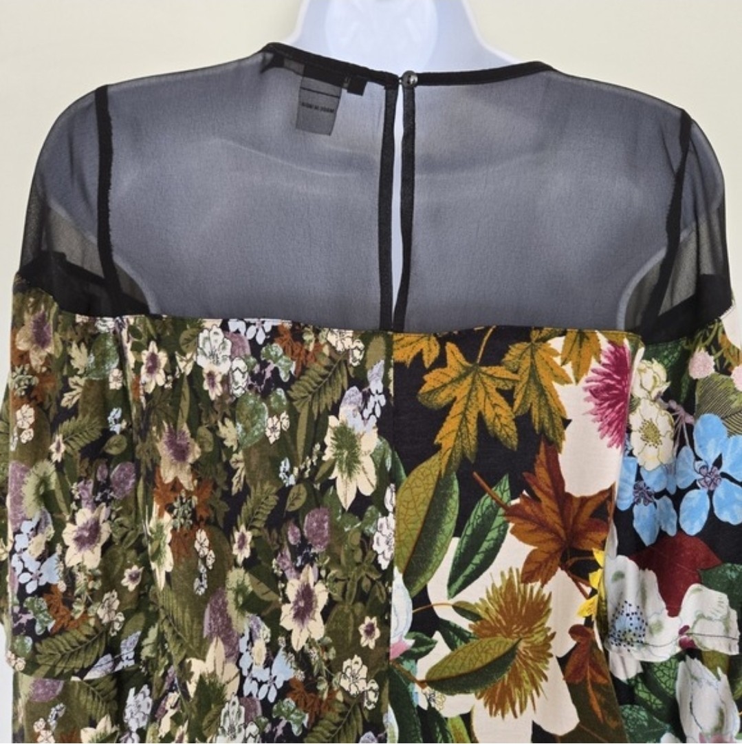 Desigual Morgana Floral Patchwork Dress Sze S Sheer Mesh Bell Sleeve Cottagecore