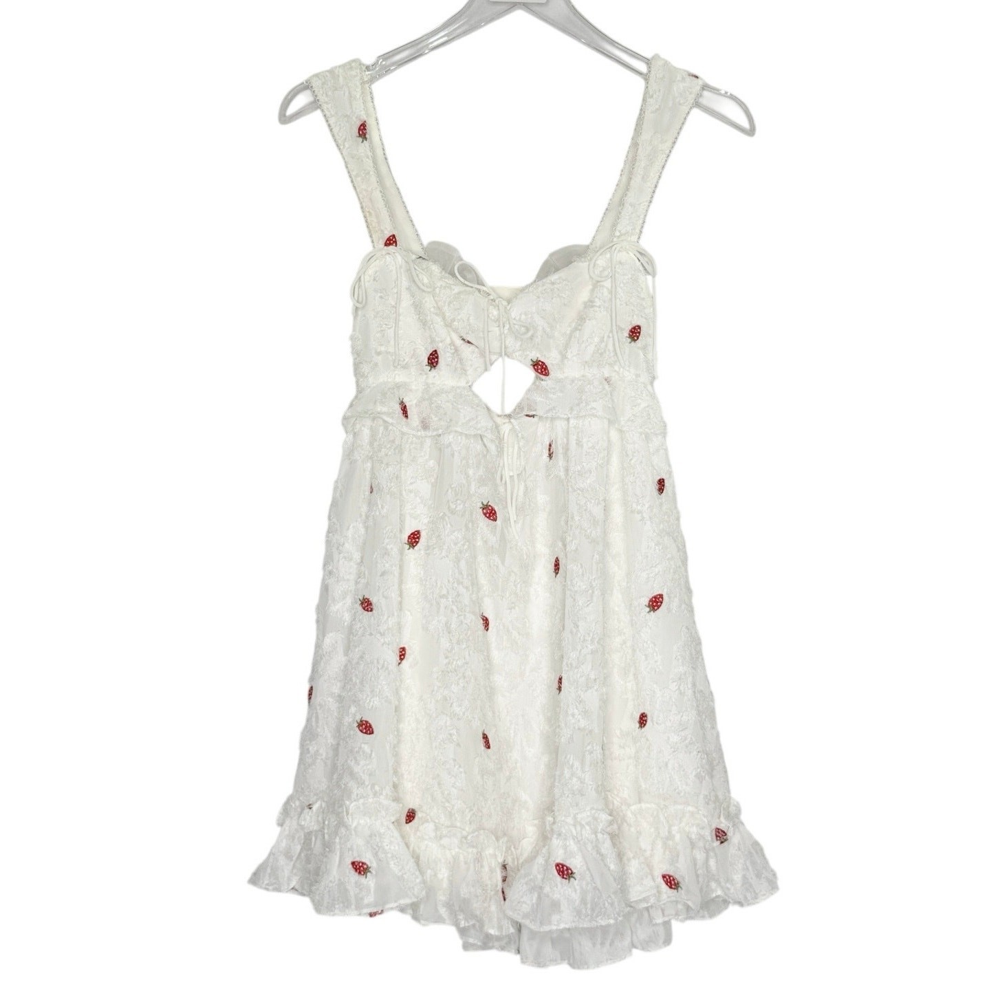 For Love & Lemons Tesoro Strawberry Mini Dress XS Cut Out Babydoll Swing *flaw