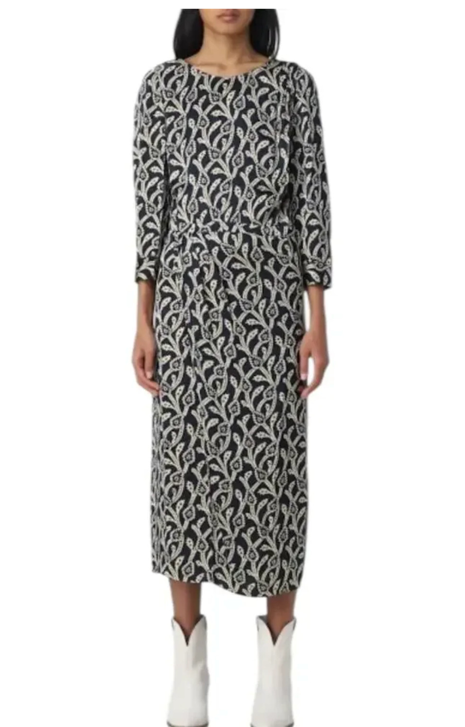 BA&SH Opal Wrap-Effect Navy Cream Paisley-Style Midi Dress RETAIL $425