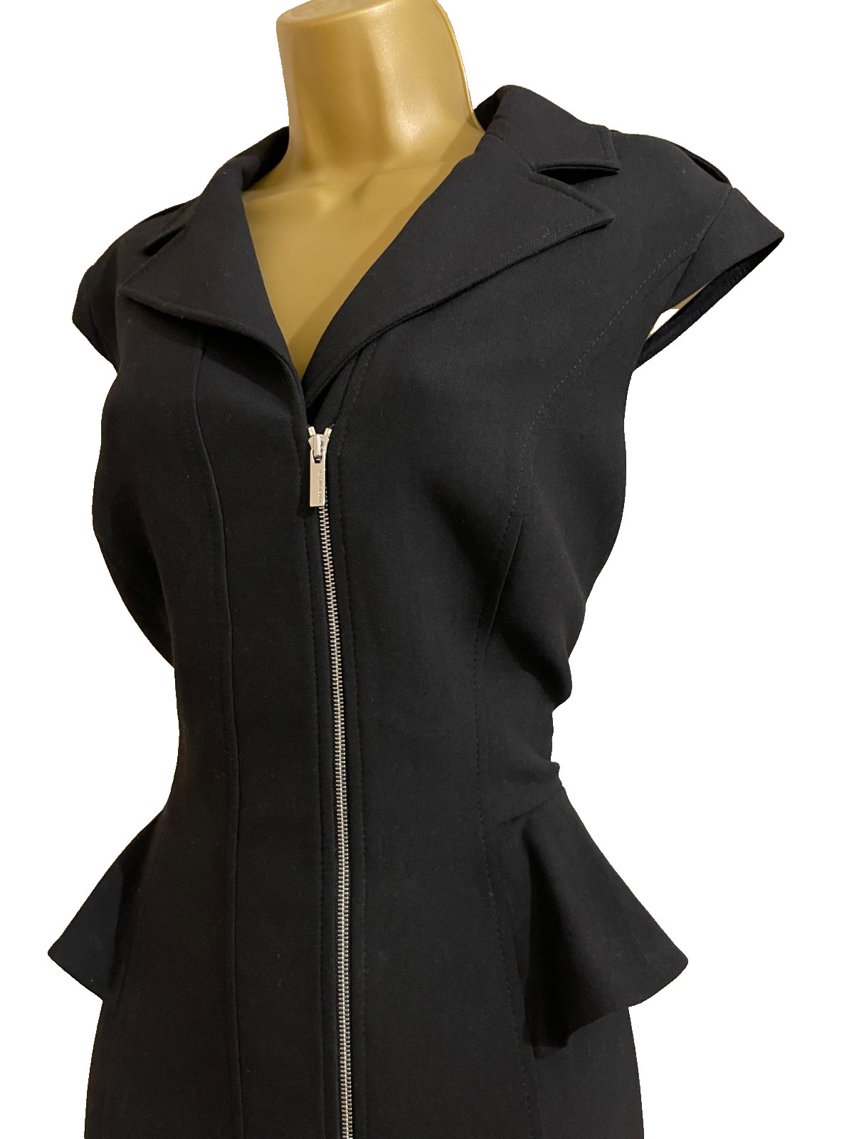 KAREN MILLEN BLACK PEPLUM ZIP-FRONT PENCIL DRESS UK 14 (US 10) EUR 42