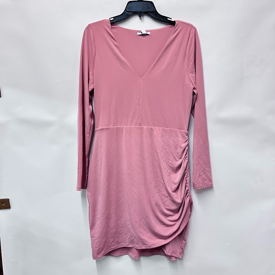 Bar III Womens M Dolores Blush Pink Long-Sleeve Knit Ruched Mini Dress NWT AP49