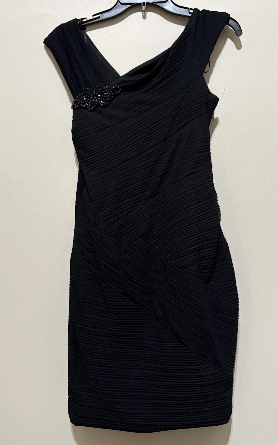 DECODE 1.8 Asymmetrical Neckline Sheath Dress Size 8 With Beaded Accent Lined