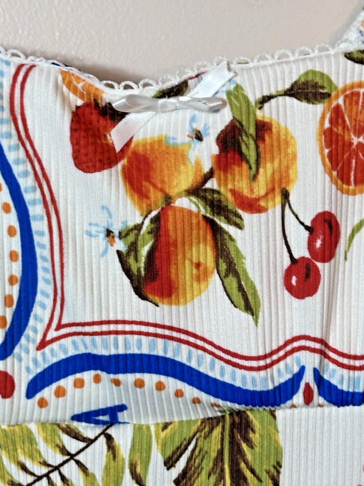 Derek Heart Dress Medium White Orange Fruit Print Fit Flare Picnic Vacation Mini