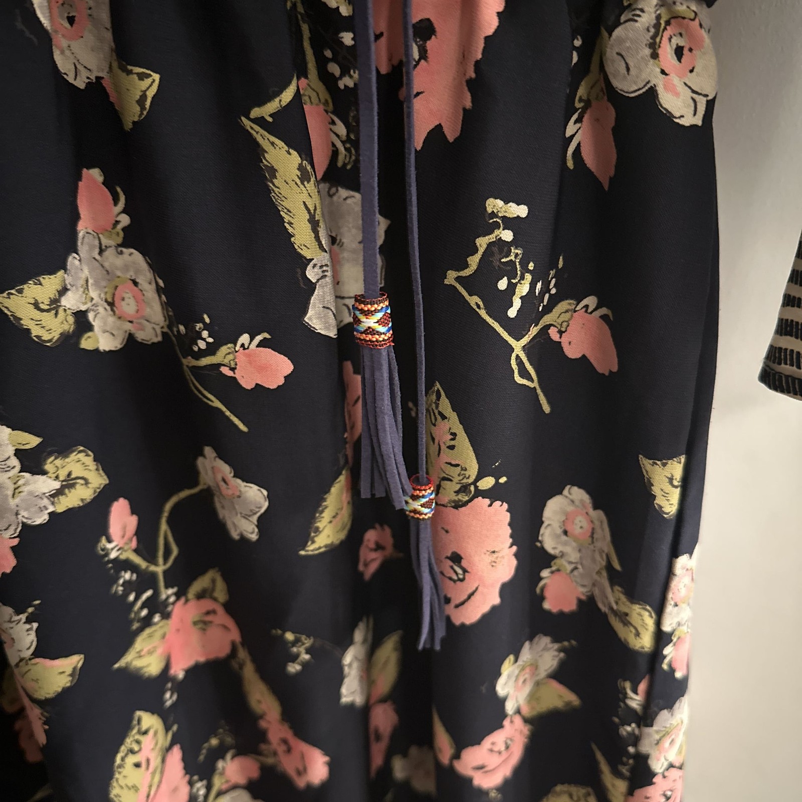 Le Lis Womens Eldon Dress Medium Dark Blue Pink Floral Stripes Bell Sleeves