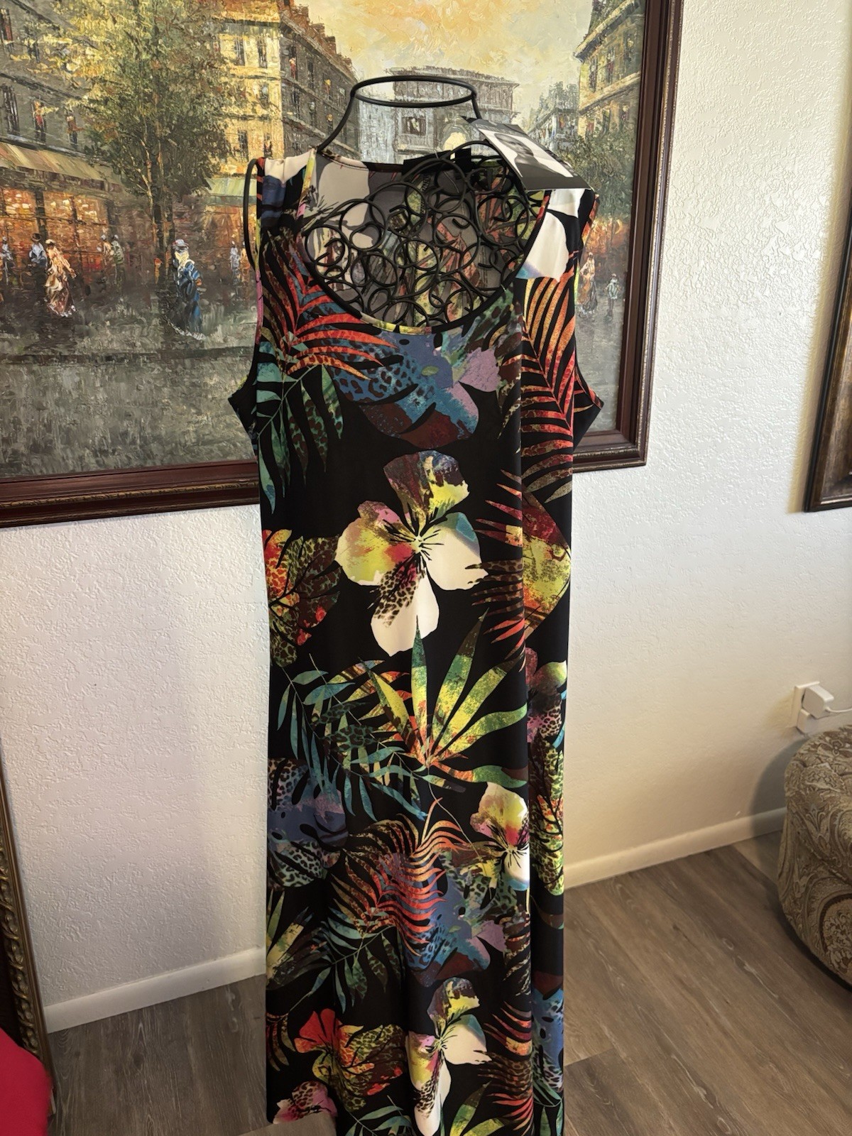 Attitudes by Renée Maxi Dress XLP Petite Tropical Floral Scoop Neck Lace Stretch