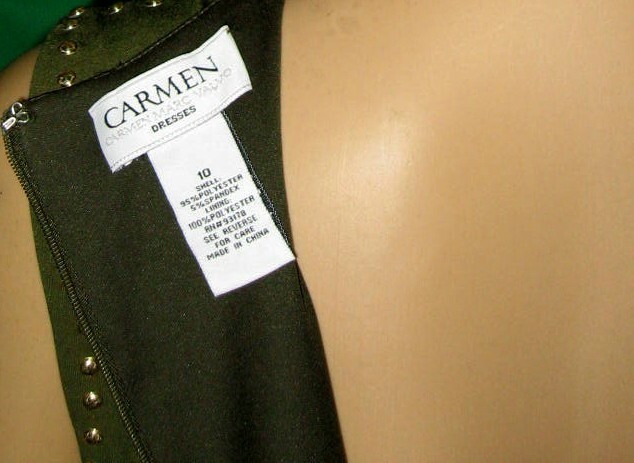 NEW 10 green CARMEN MARC VALVO gold stud STRETCH dress