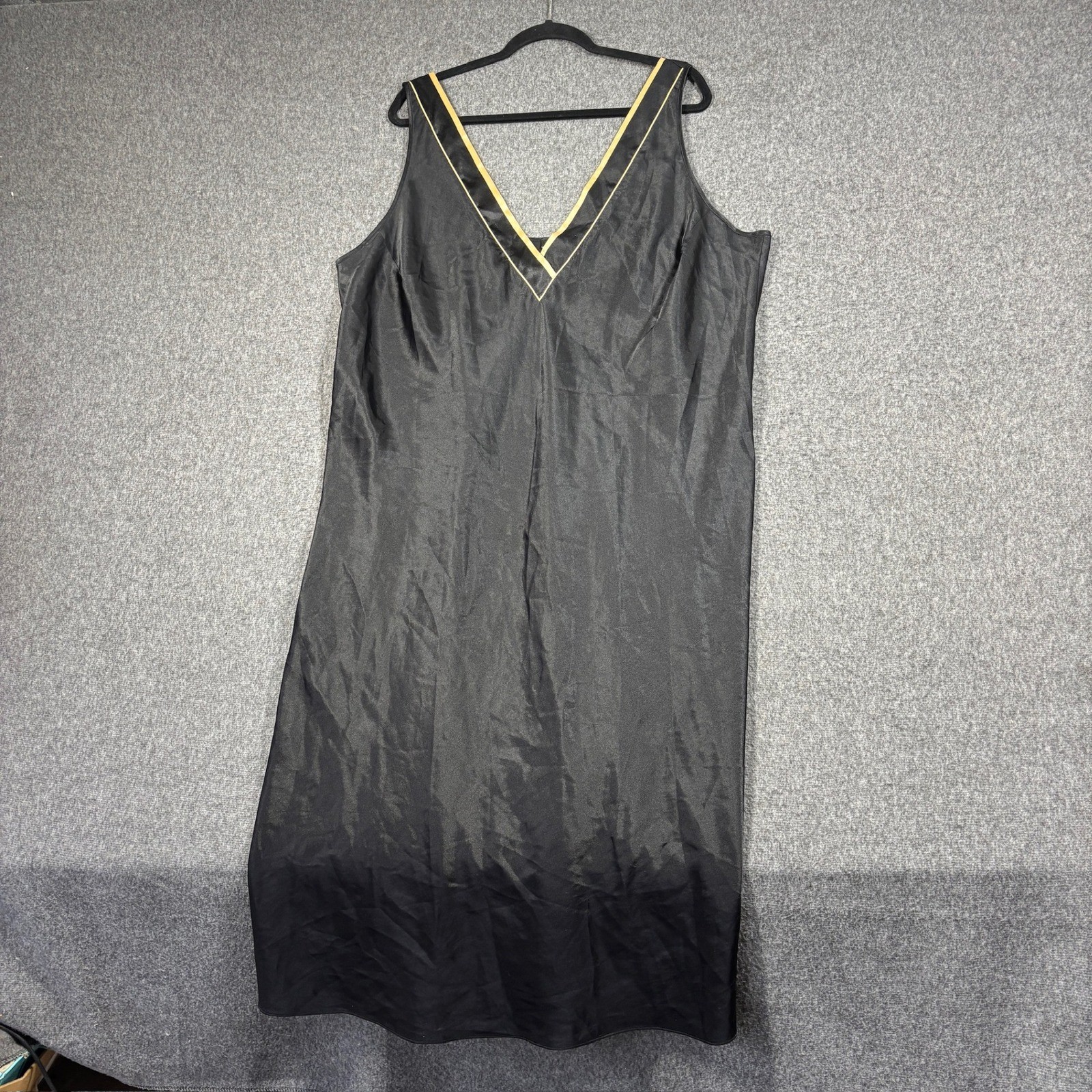 Jones New York Black Satin V-Neck Midi Dress Gold Trim Plus Size 3X
