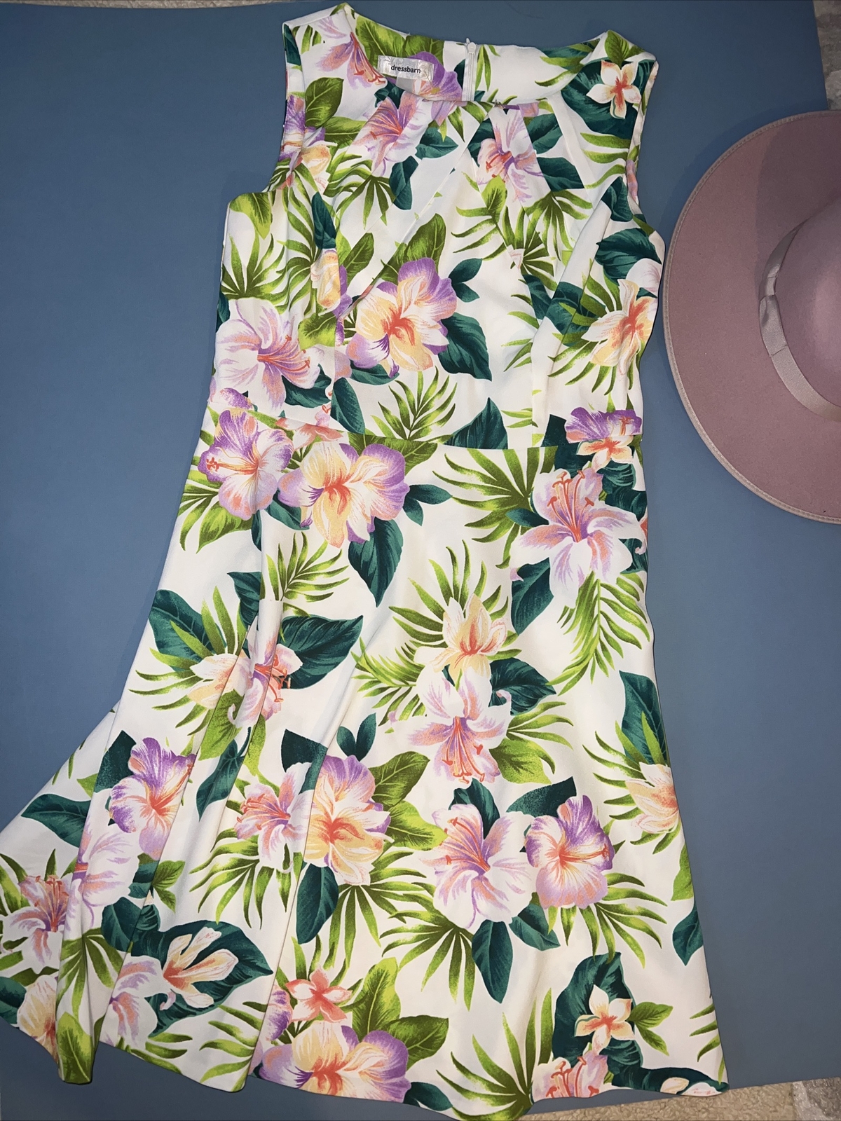 Dress Barn Tropical Hibiscus Flower Dress 10 Belt Loops Palm Vacation Sleeveless