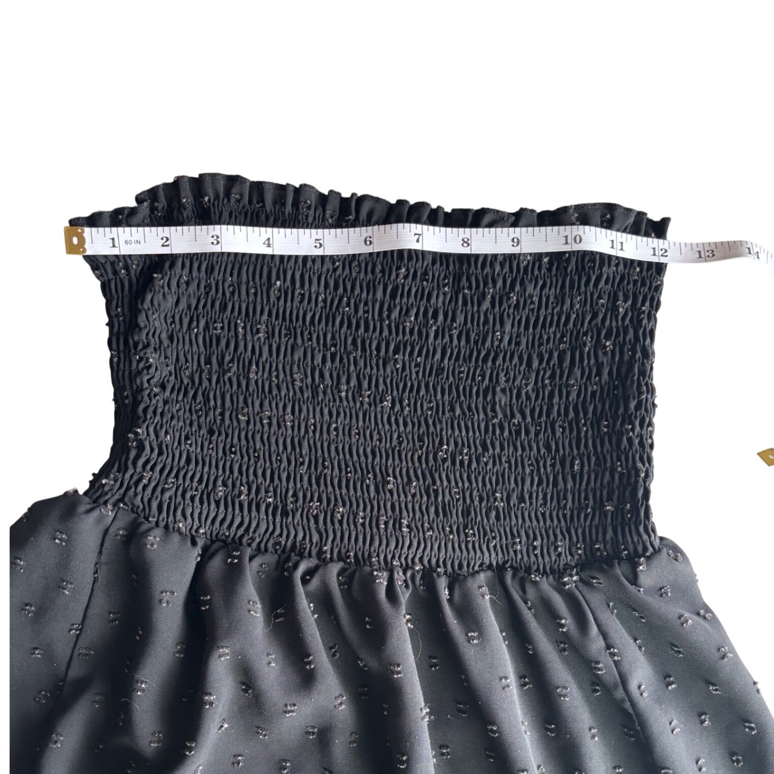 Black Swiss Dot Smocked Tiered Maxi Skirt Strapless Dress Boho Whimsigoth Small