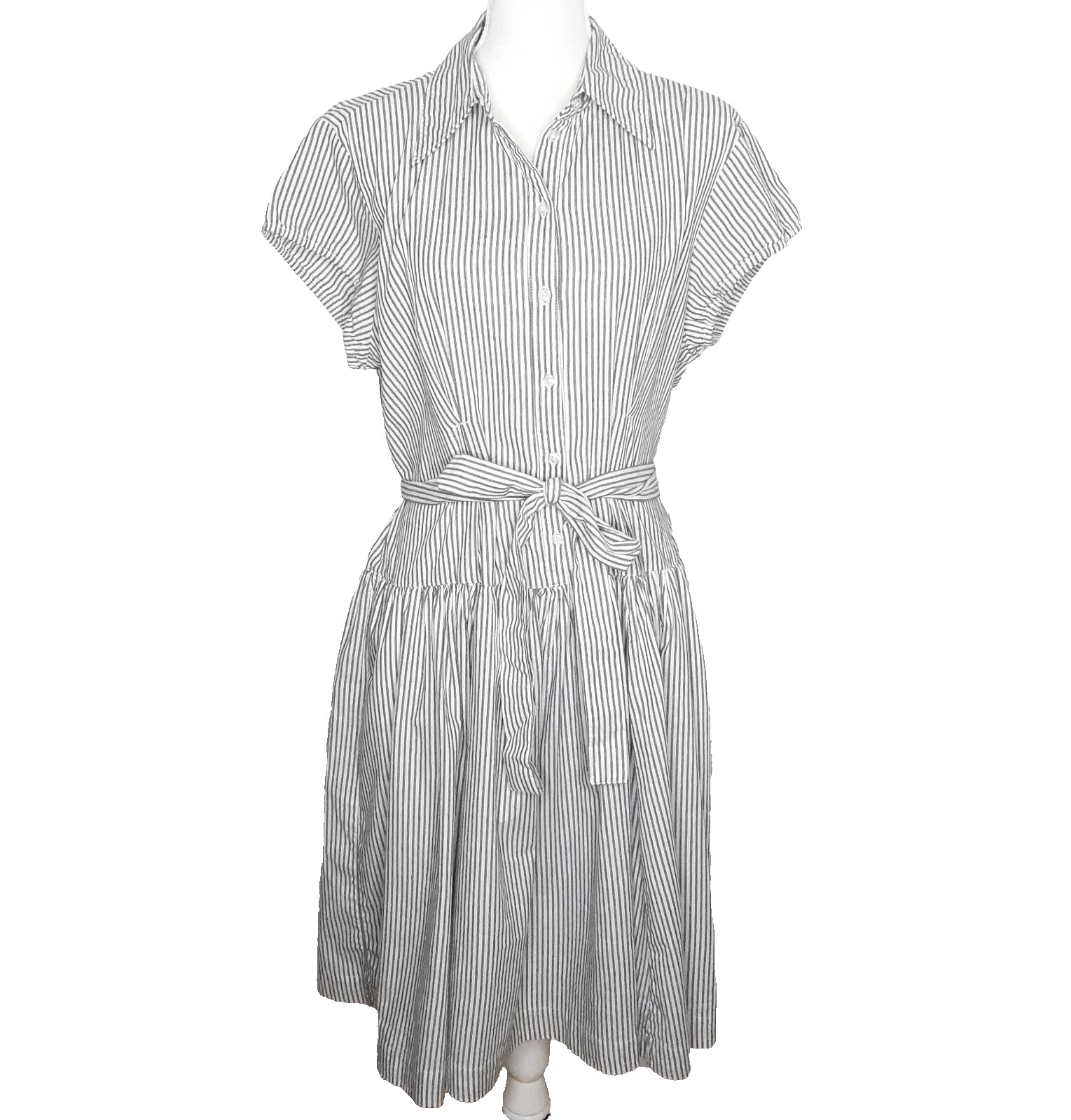Norma Kamali Gray White Pinstripe A-Line Shirt Dress Belted Sz XXL New W/O Tags