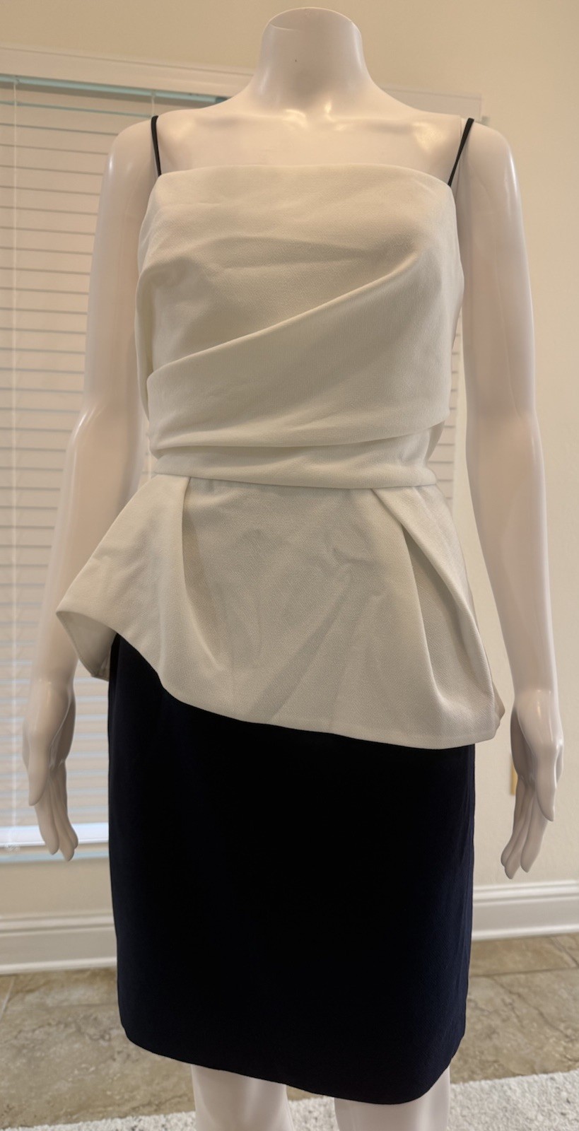 ABS Allen Schwartz White/Navy Strap Colorblock Peplum Mini Dress Size10