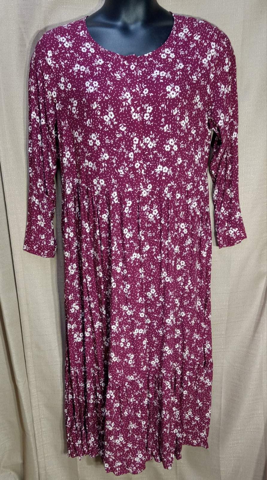 Old Navy Burgundy Floral Long Sleeve Hidden Button Maxi Dress Size Large