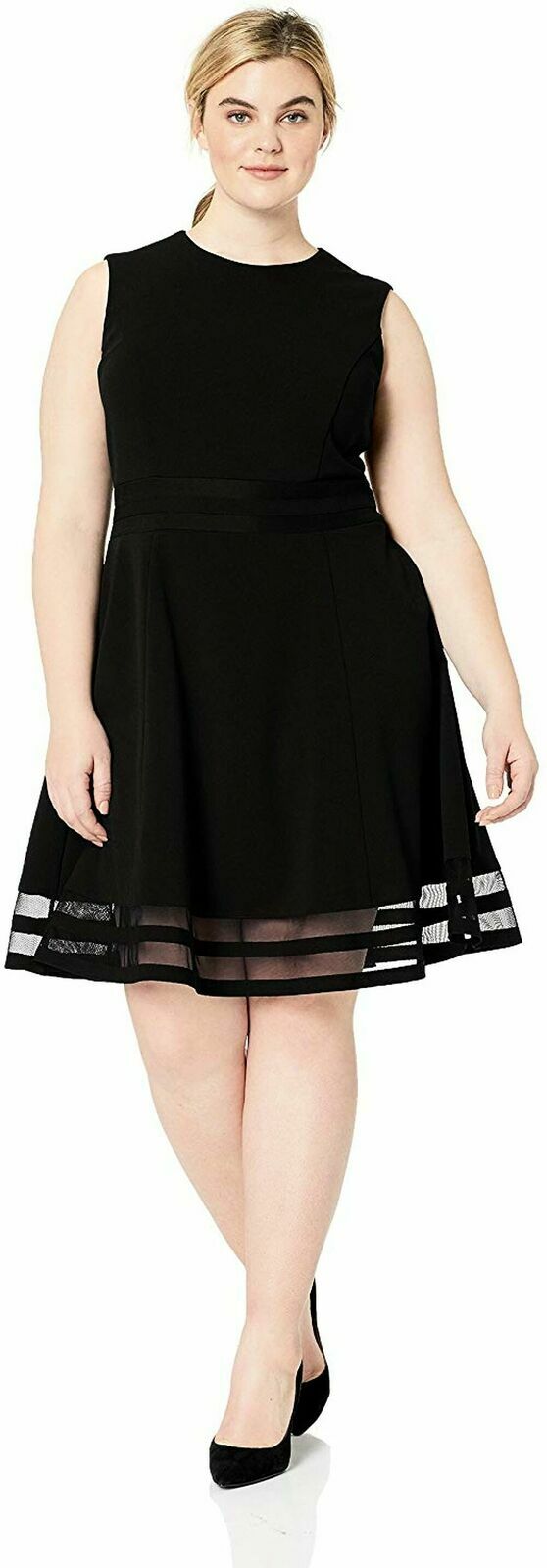 Calvin Klein Fit and Flare Dress w/Sheer Inserts sizes 14,16,18,20.22.24 (B269)