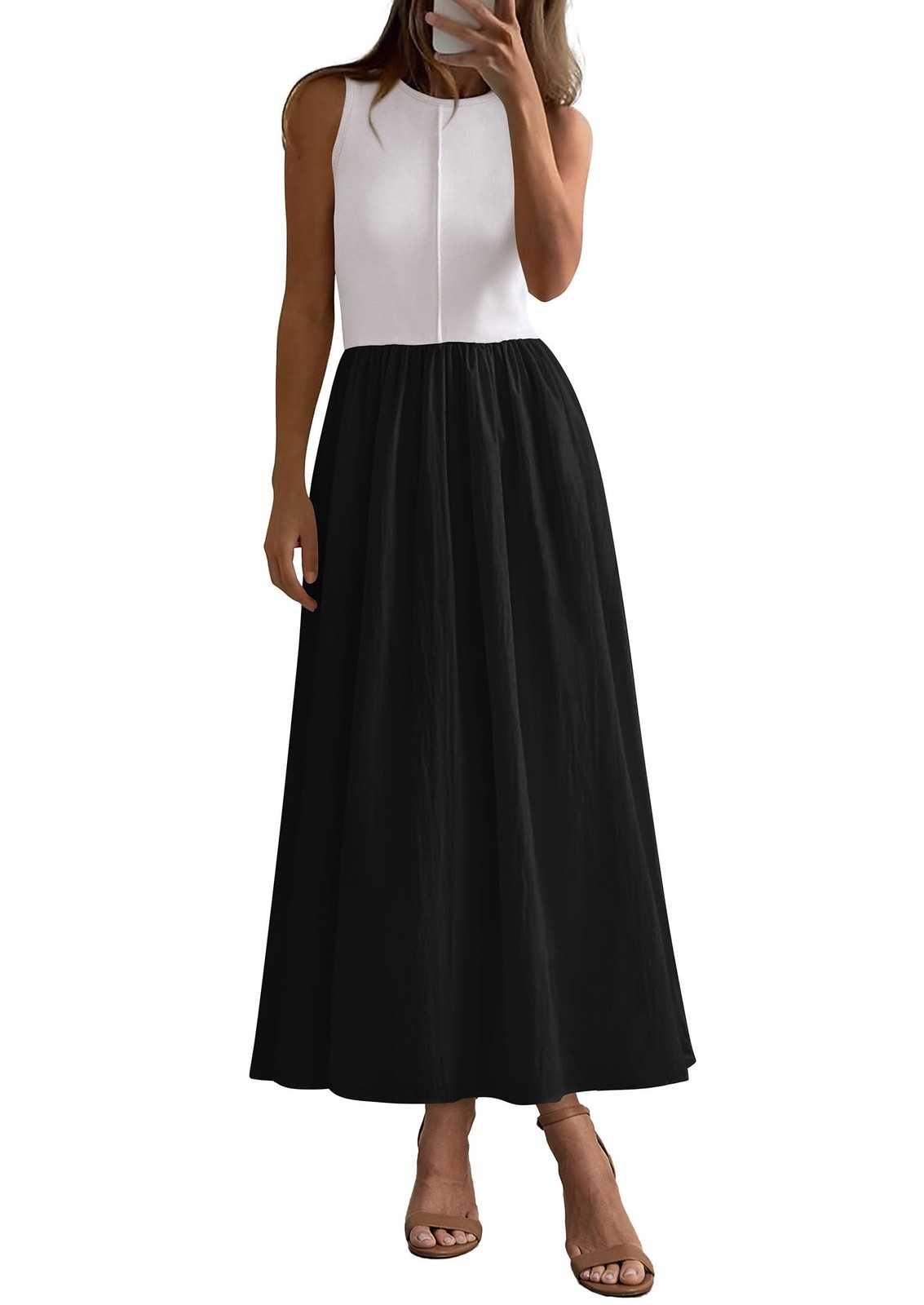 PRETTYGARDEN Women’s Maxi Dresses Summer Casual Sleeveless Black Medium