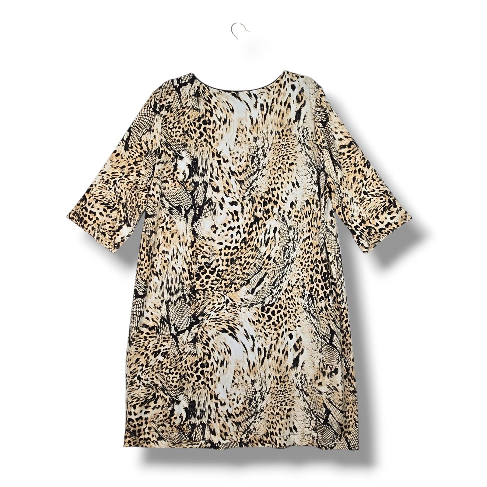 Chico’s Shift Dress Animal Print Elbow Sleeve Knee Length 3P 16 18 Petite XL