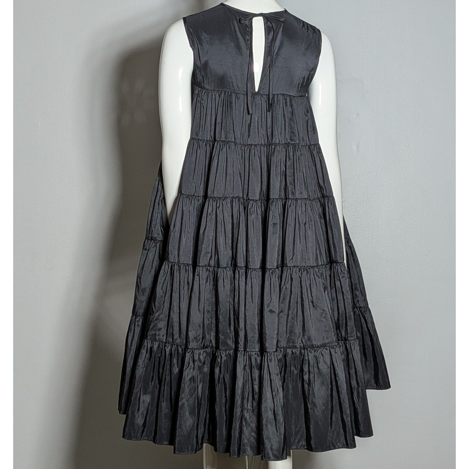 Cecilie Bahnsen Emmi Faille Tiered Midi Dress Black UK10 US6 Sleeveless