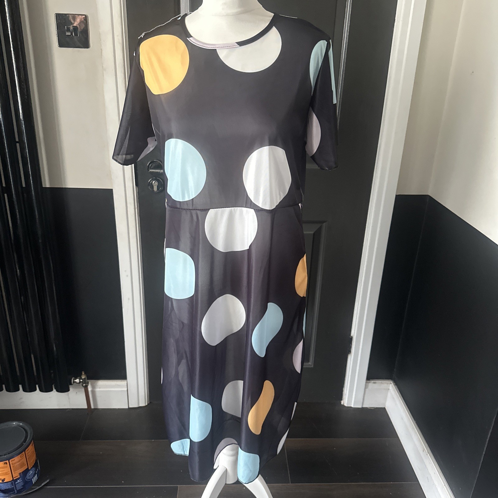 Women’s spotty Dress Blue /grey/multicoloured Size 14-16 new without tags