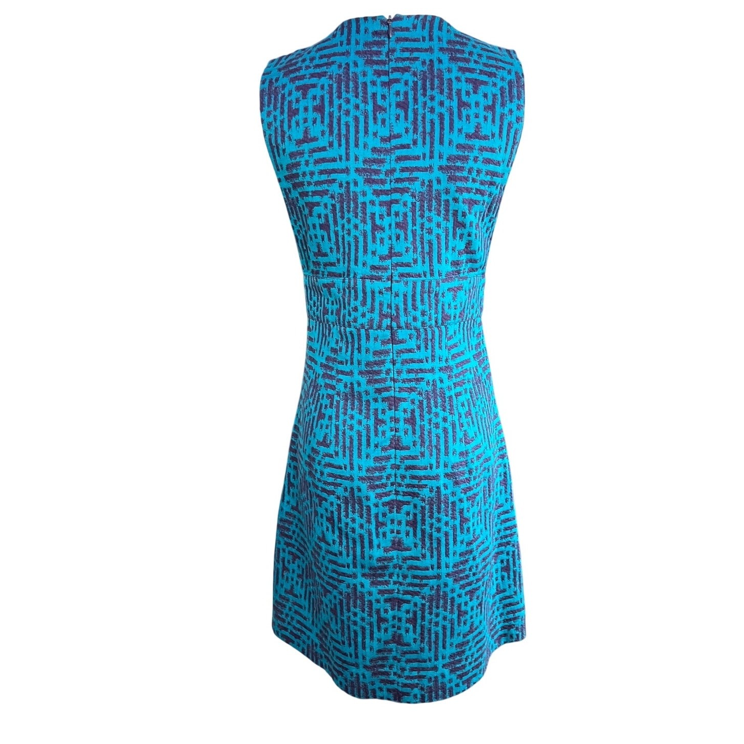 Anna Sui Teal Purple Jacquard Mini Dress Sleeveless Plunge Neck Size 0 USA