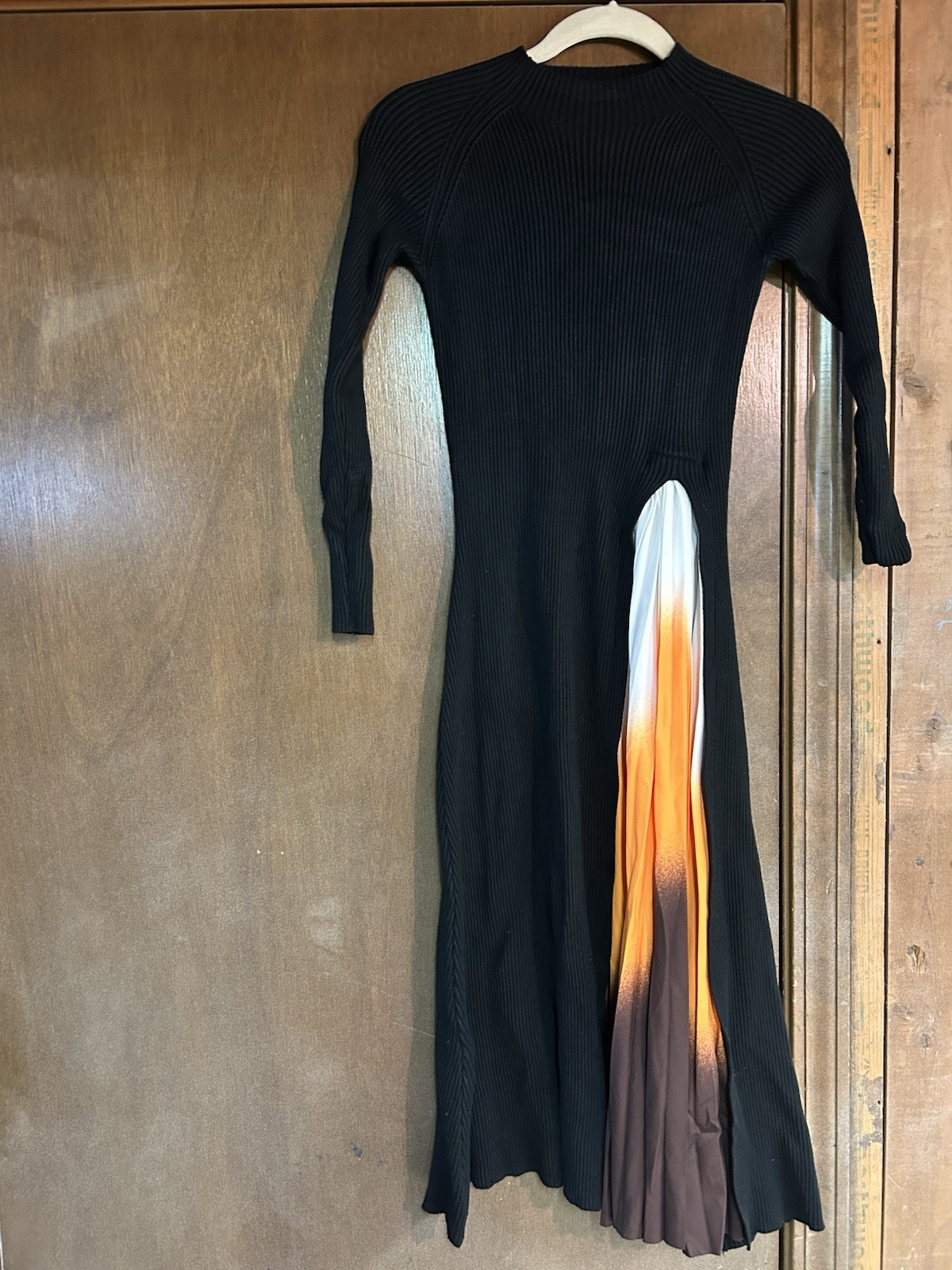 Ribbed Knit Midi Dress Long Sleeve Crew Neck Colorblock