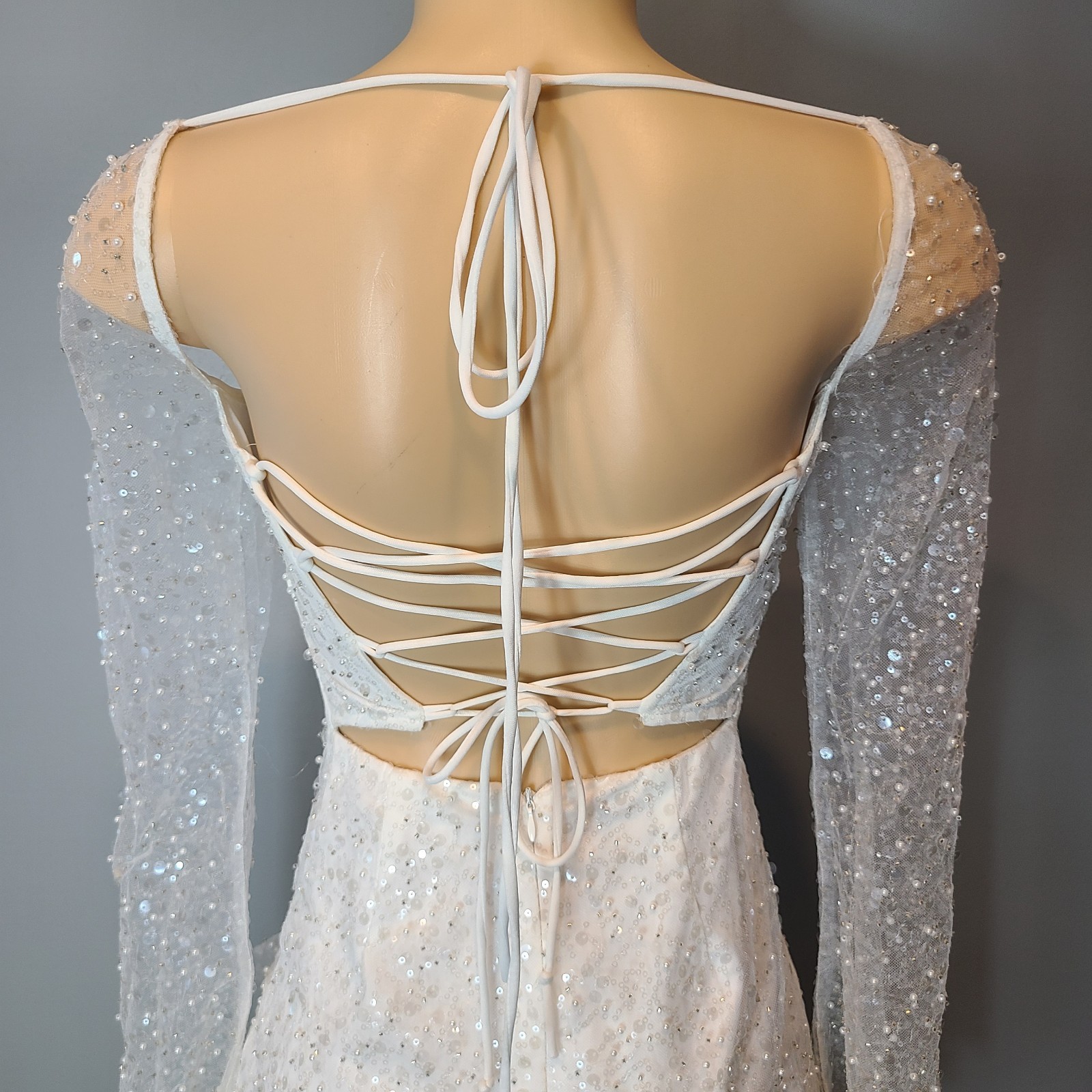 Lucy In the Sky Calendula Sequin Mesh Mini Dress White Coquette Fairy Sz XS