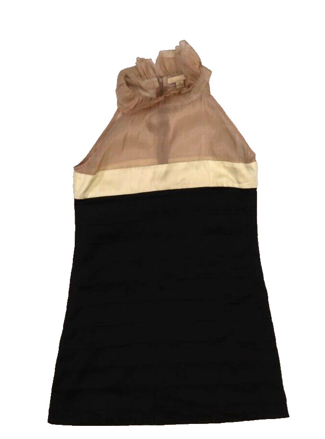XXI Womens Black High Ruffle Neck Sleeveless Back Zip Overlay Detail Dress M
