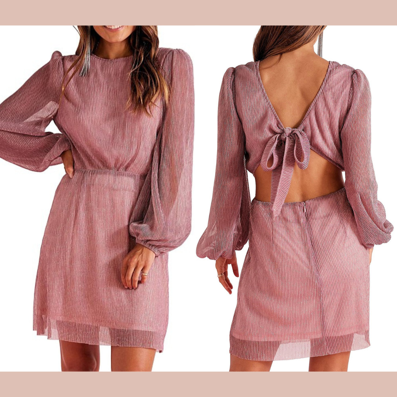 NWT $159 MINKPINK [ XS ] Astrid Plisse Tie Back Mini Dress Pink Metallic U1466
