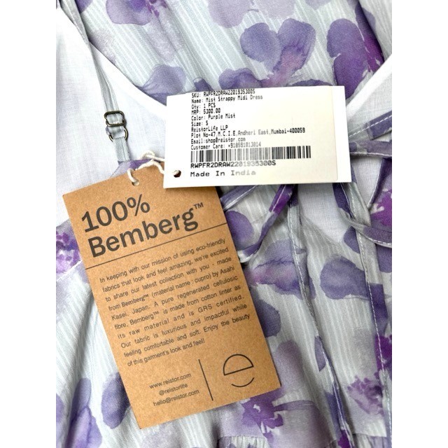 Reistor 100% Bemberg Cupro Lilac Strappy Floral Tiered Midi Dress Pockets S