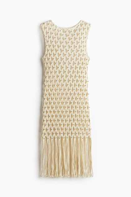 H&M Cream Macrame Fringe Mesh Net Dress
