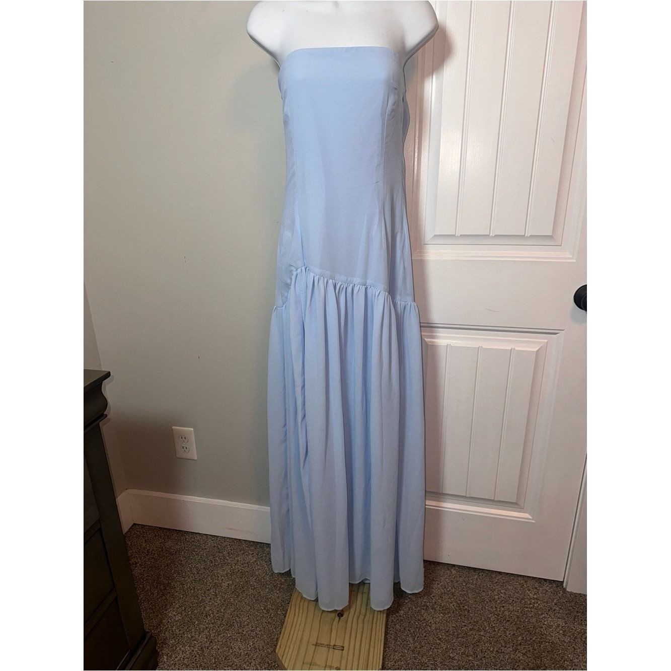 Peppermayo Size Medium Strapless Light Blue Maxi Dress with Side Thigh Slit