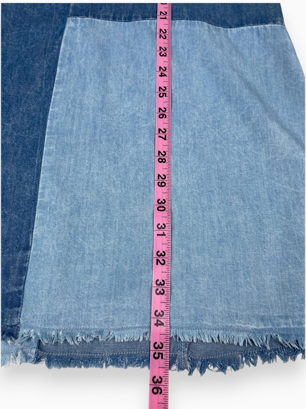 True Craft Patchwork Denim Dress Two-Tone Raw Hem Sz L