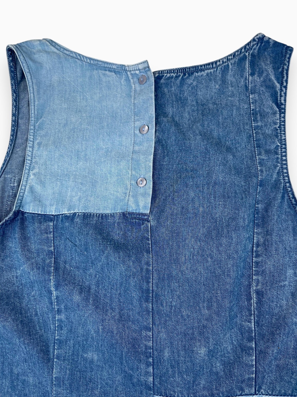 True Craft Patchwork Denim Dress Two-Tone Raw Hem Sz L