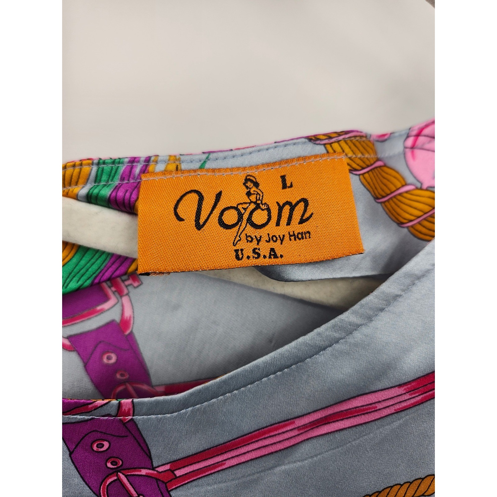 Voom Joy Han Scarf Print Dress Womens L Grey Elephant One Shoulder Asymmetric