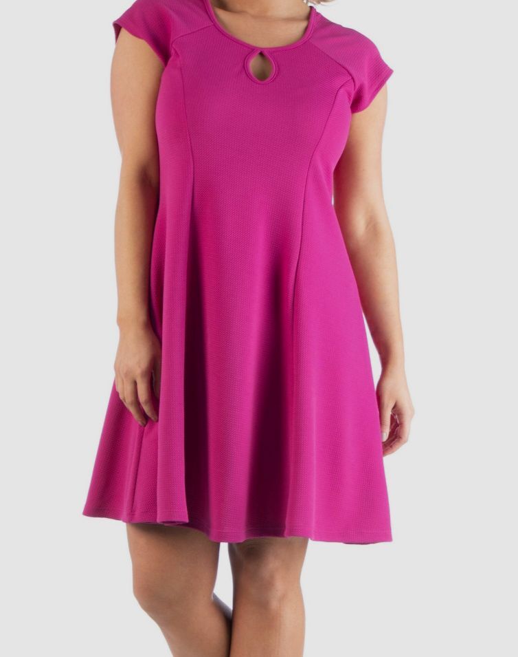 24seven Comfort Apparel Women Pink Keyhole Neck Dress Plus Size 2X