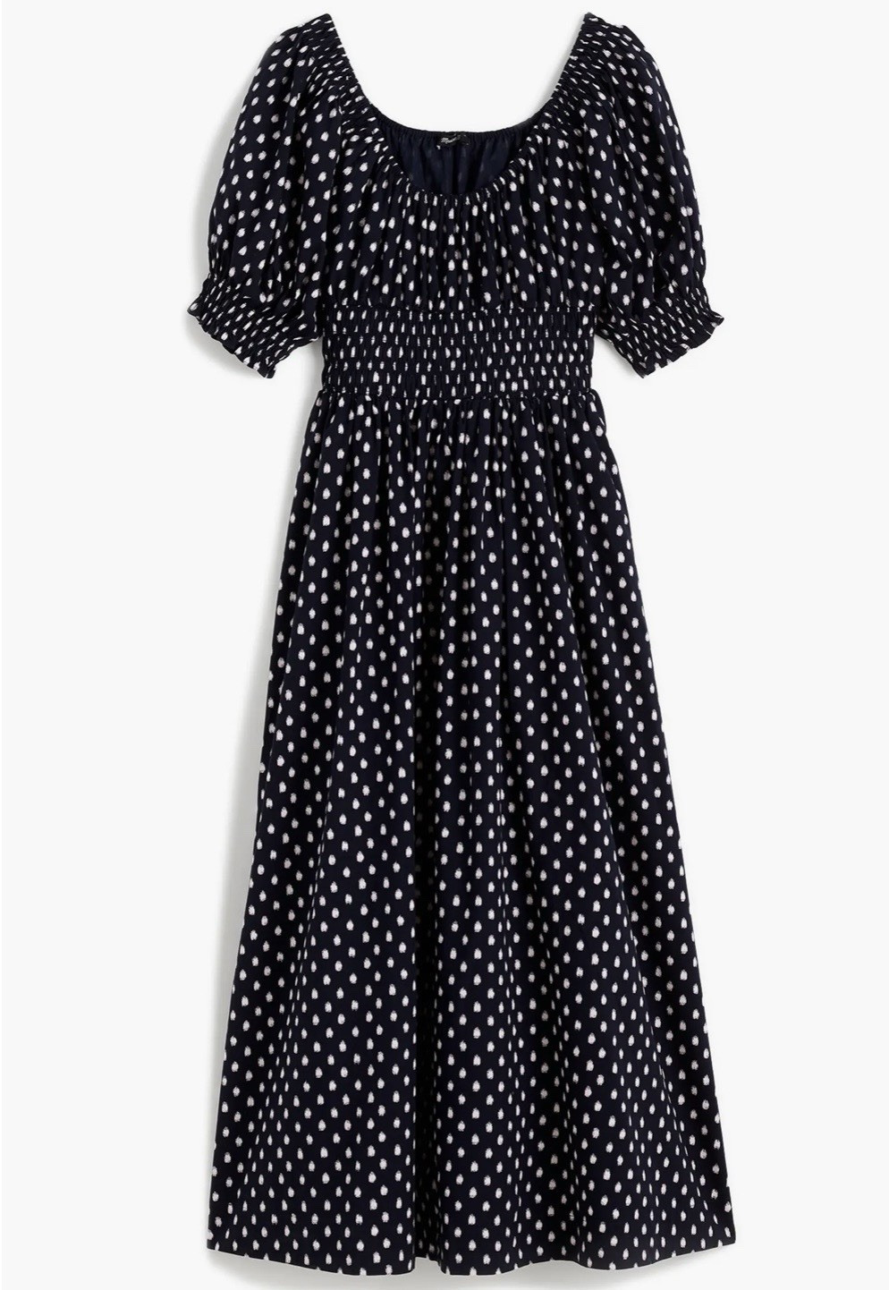 Madewell Women’s Navy & White Polka Dot Smocked Neck Puff Sleeve Maxi Dress NWT