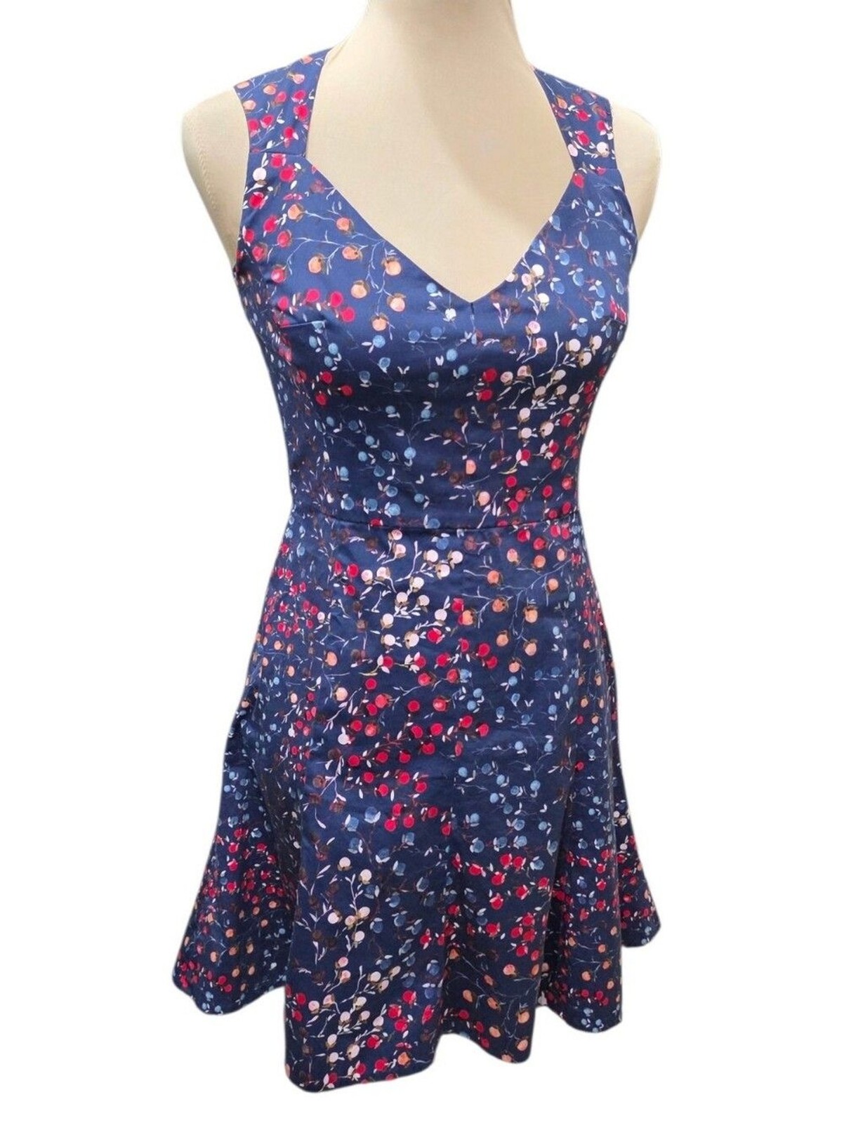 French Connection Navy Berry Floral Fit & Flare Printed Skater Dress Size 4