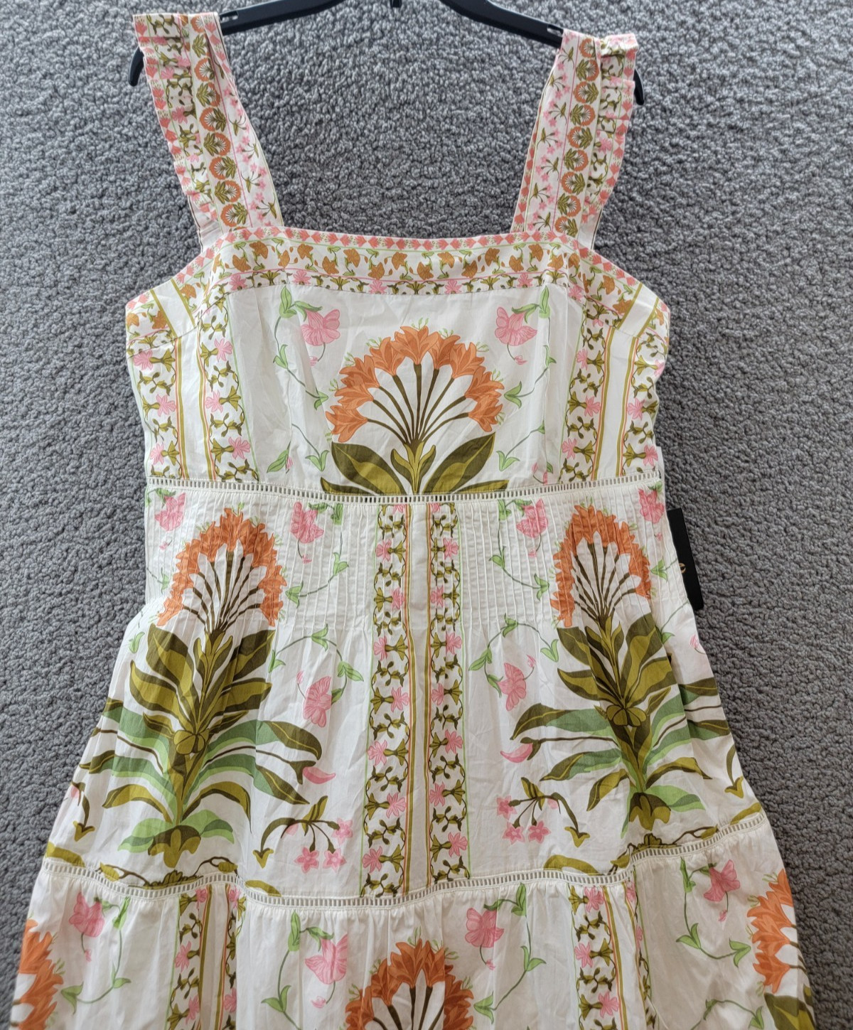CeCe Print Pintuck Sleeveless Lined Midi Dress Women’s 14 New Ivory Pullover