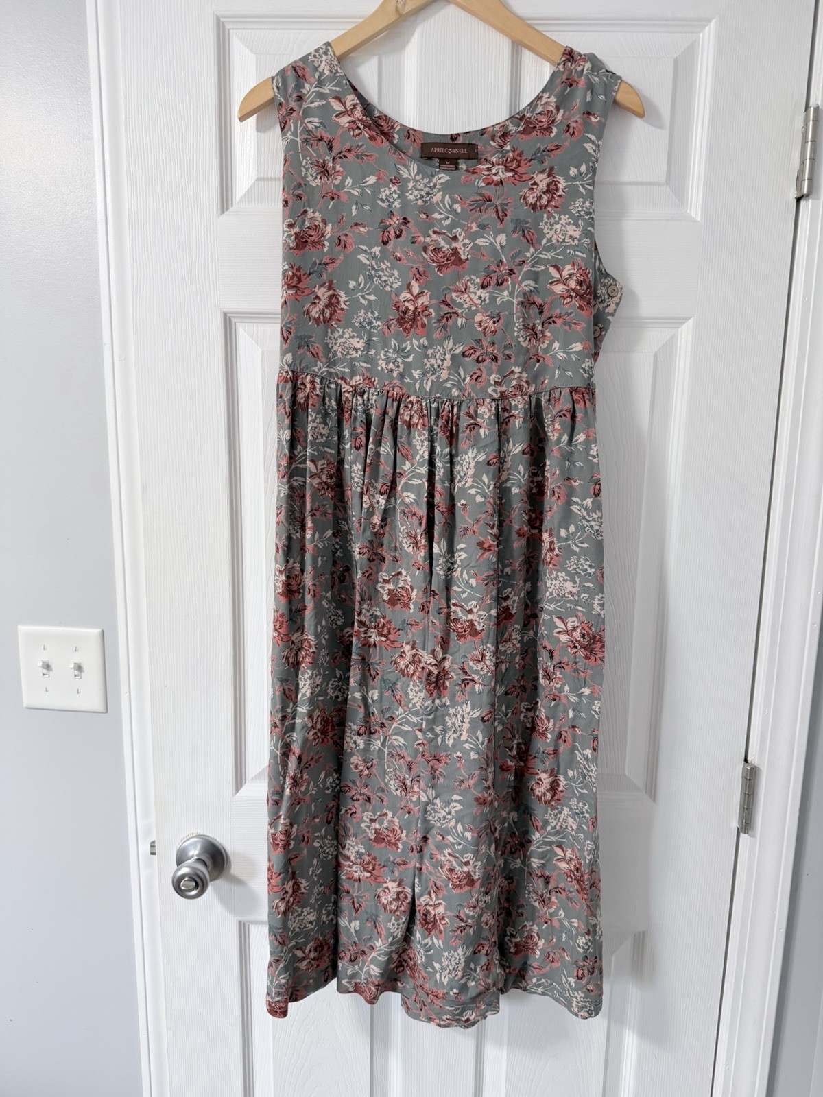 April Cornell Sleeveless Floral Cotton Dress With Wooden Buttons