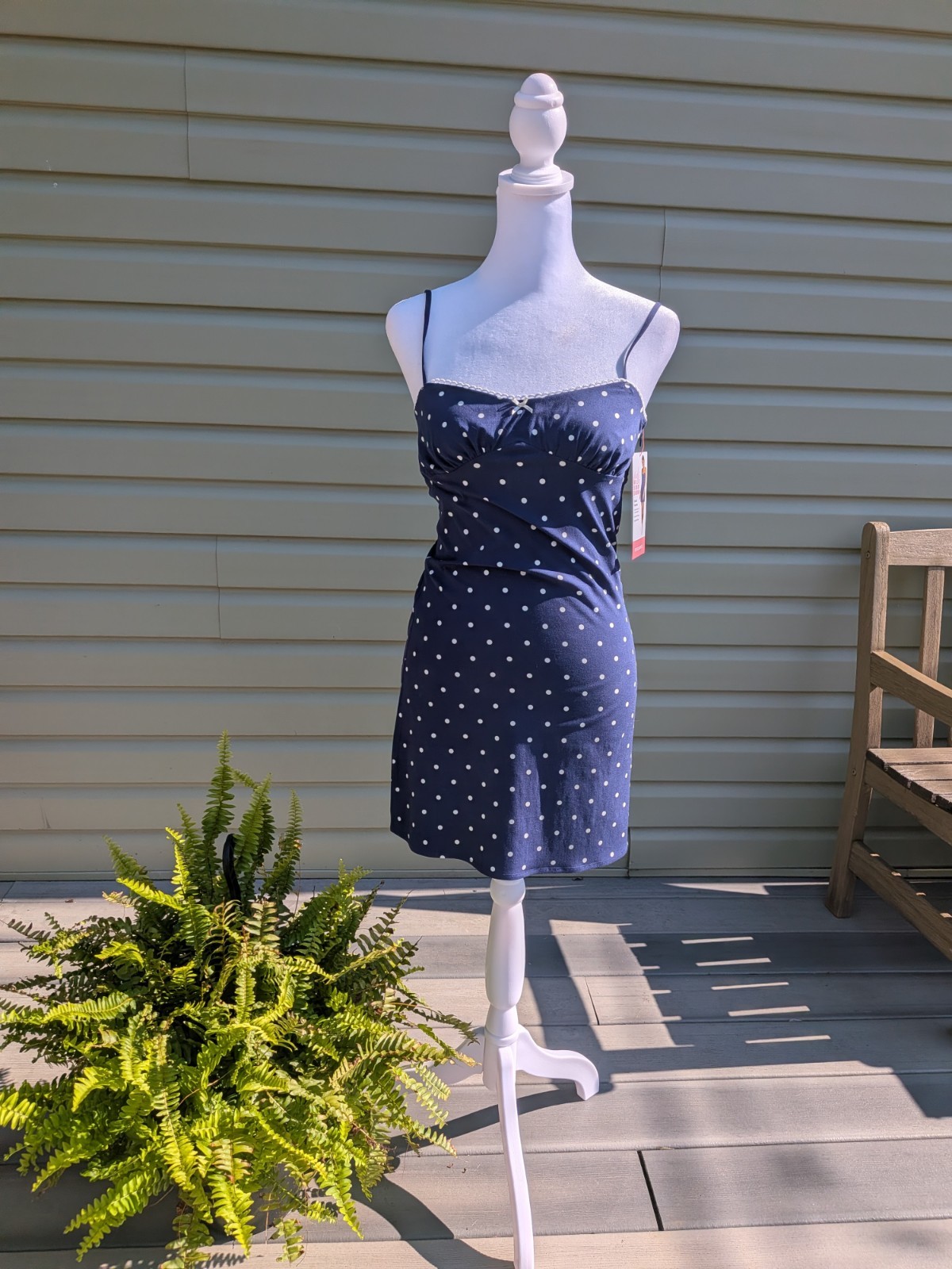 mills by Millie Bobby Brown Blue/White Polka Dot Cami Mini Square Neck XS