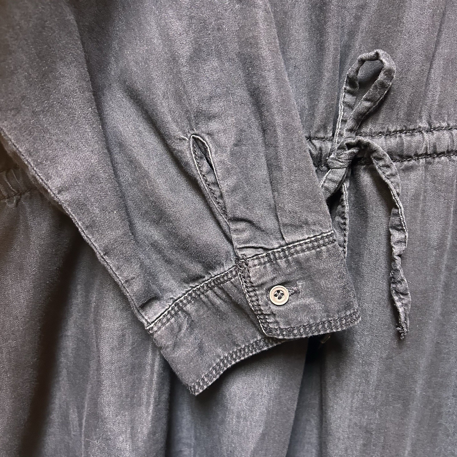 Gloria Vanderbilt Ashleigh Black Chambray Short Shirt Dress Drawstring Tie Large