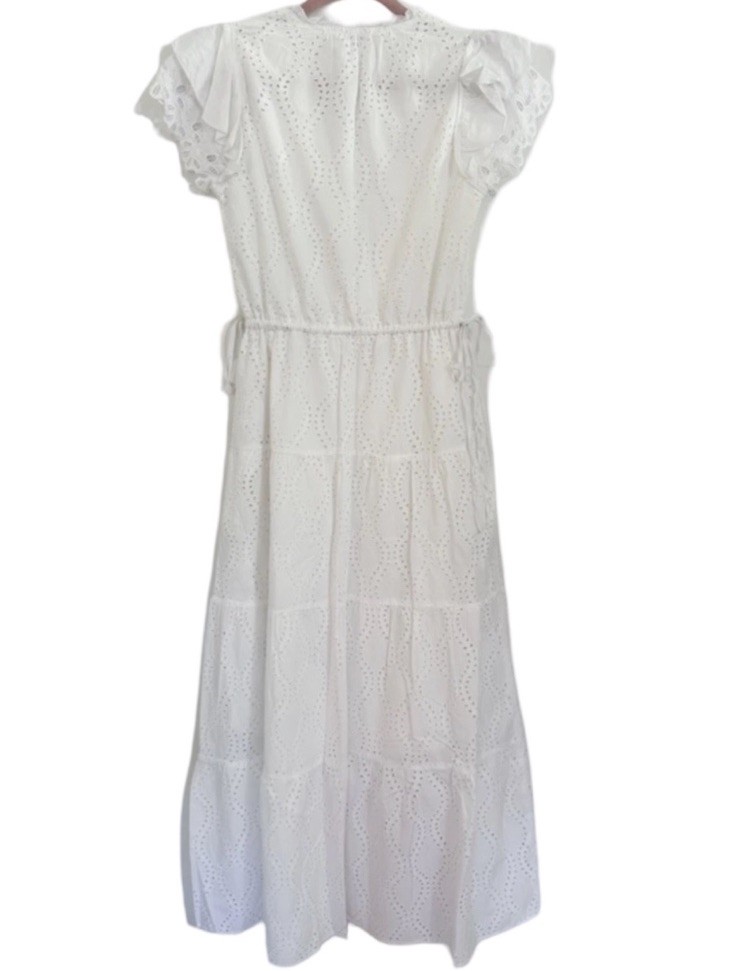 Size XL New J.McLaughlin Feminine Elena White Eyelet Maxi Dress Ruffle Sleeves