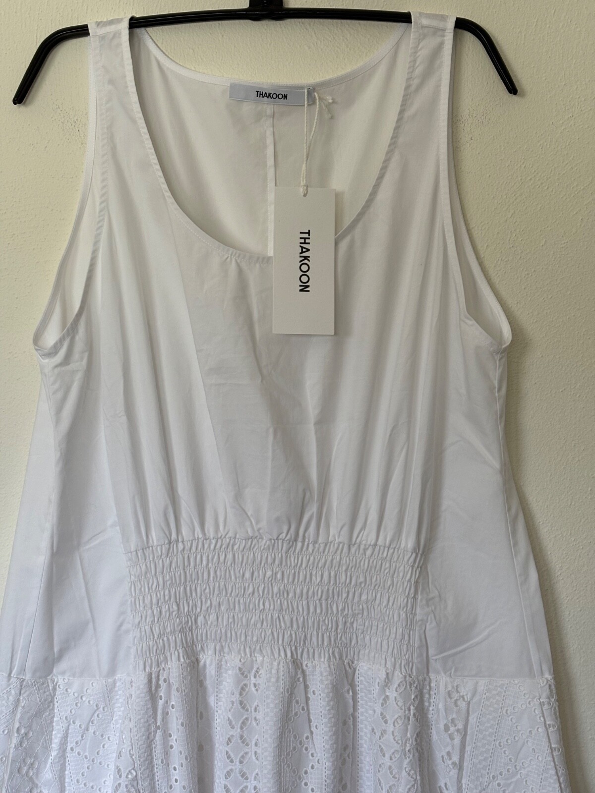 Thakoon white Eyelet Combo Trapeze long Dress Size 2 NWT smocked waist summer