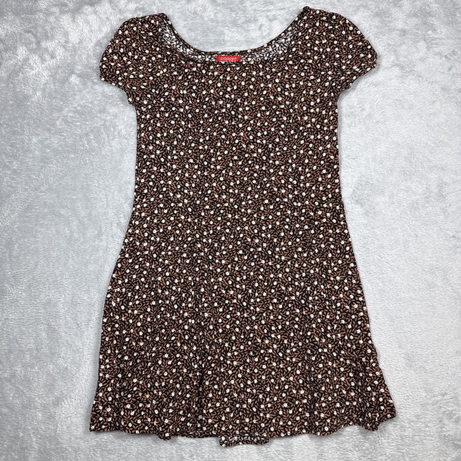 Vintage Esprit Mini Dress Womens XS Black Brown White Floral 90’s