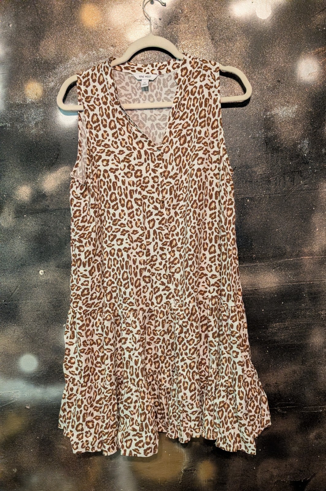 Nine West Leopard Print Sleeveless Tiered Dress Women’s Size Medium 100% Rayon