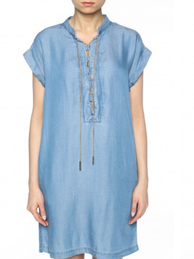 MICHAEL KORS BLUE CHAMBRAY DENIM LACE-UP SHIFT DRESS SIZE LARGE RRP £175.00 VGC