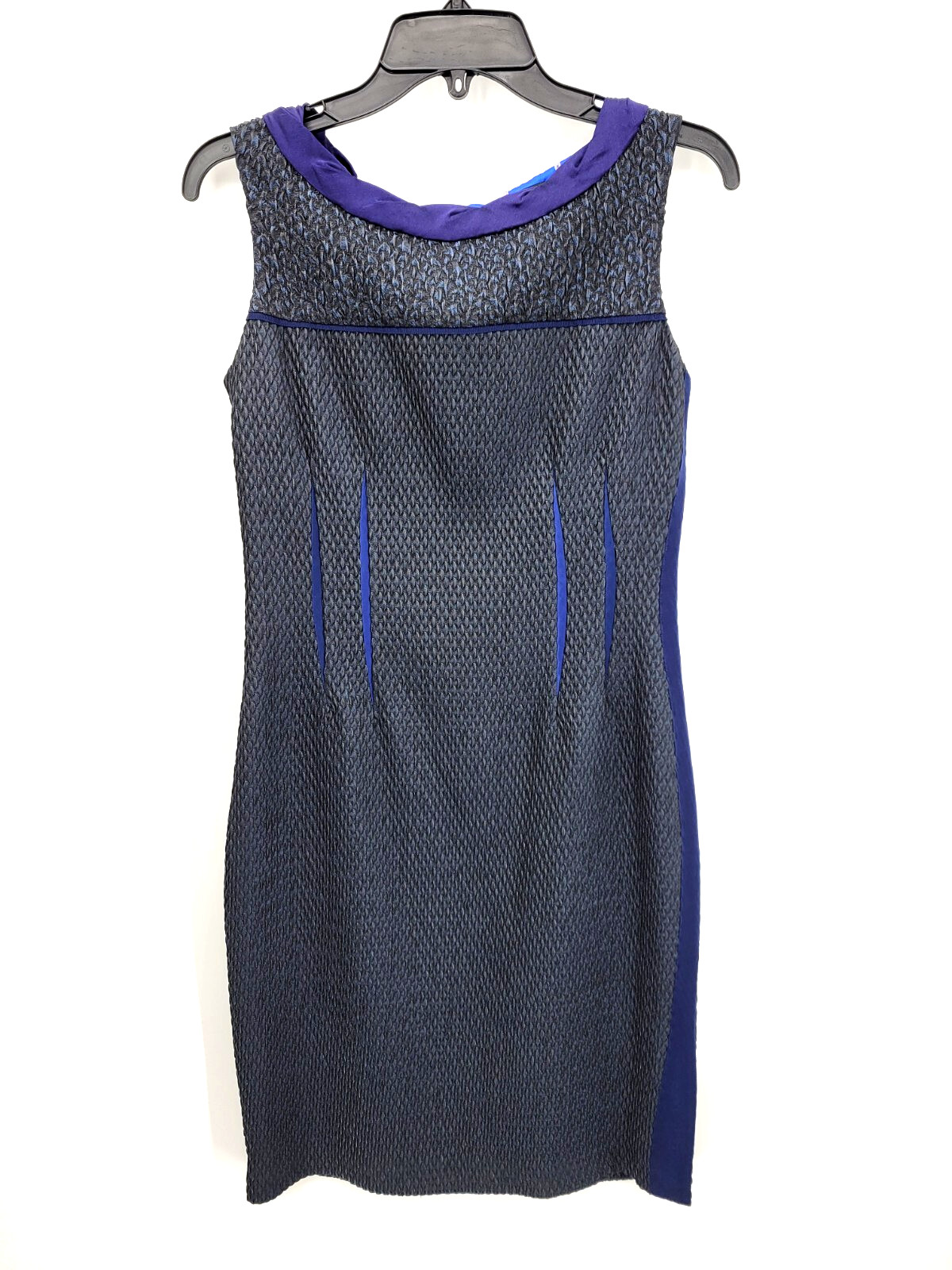 Elie Tahari Dress Womens 6 Black Blue Shimmer Textured Sleeveless Career Sheath
