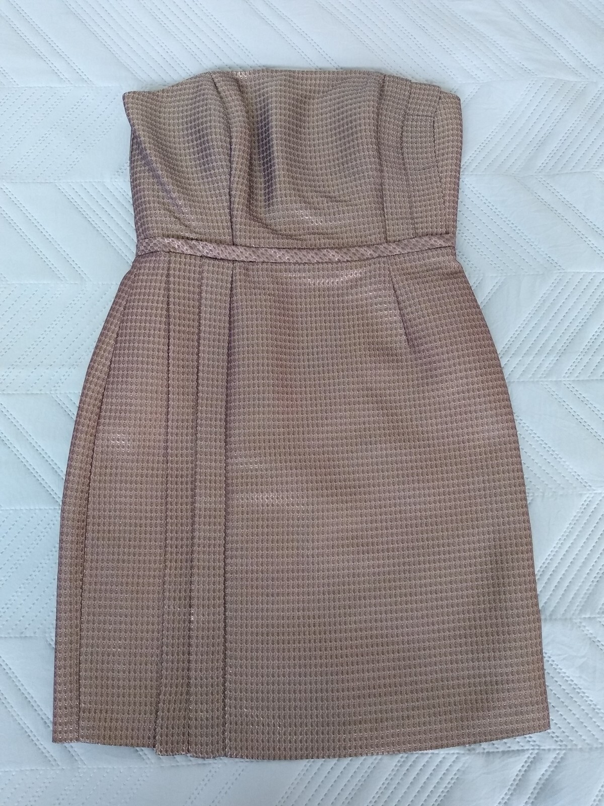 Strapless Dress Gold Bronze Metallic Pleated Classy Dress Max and Cleo NWOT 6 S